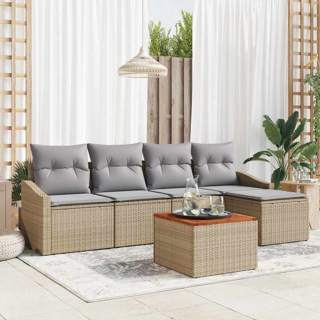 6-delt havemøbel sæt med puder Beige Poly Rattan Akacia