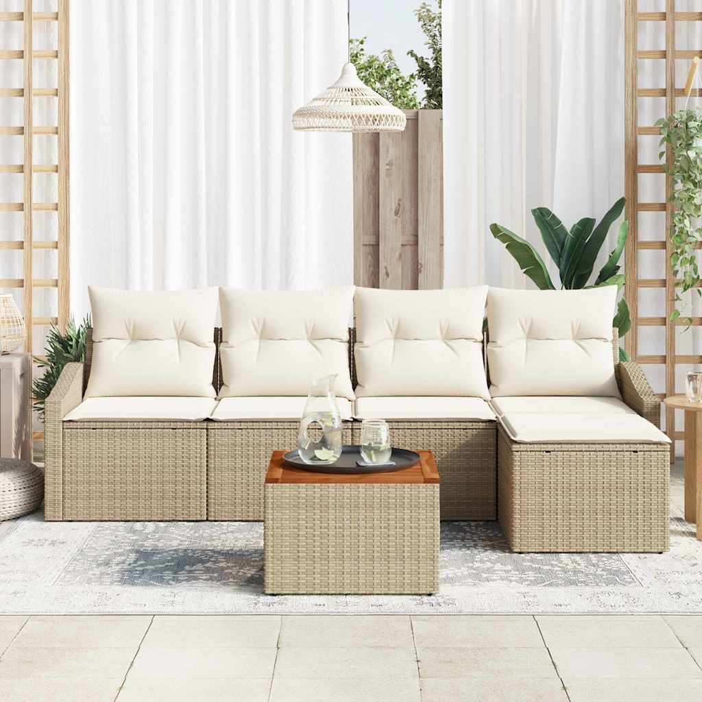vidaXL Tuin Sofaset 6 pcs Beige, wit 55 x 55 x 37 cm Poly riet, hout