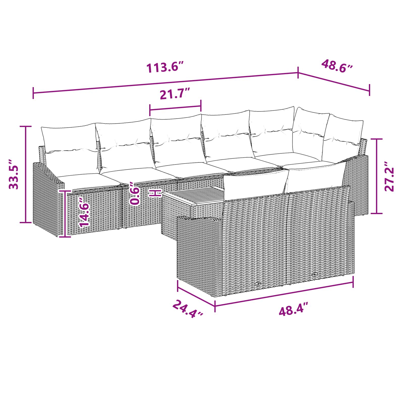 Tuinbankenset met opslag 9 pcs Grijs en Marineblauw poly rattan - Afbeelding 10