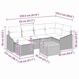 Sada zahradních pohovek 7 pcs Černá a krémová polyratan - obrázek 15