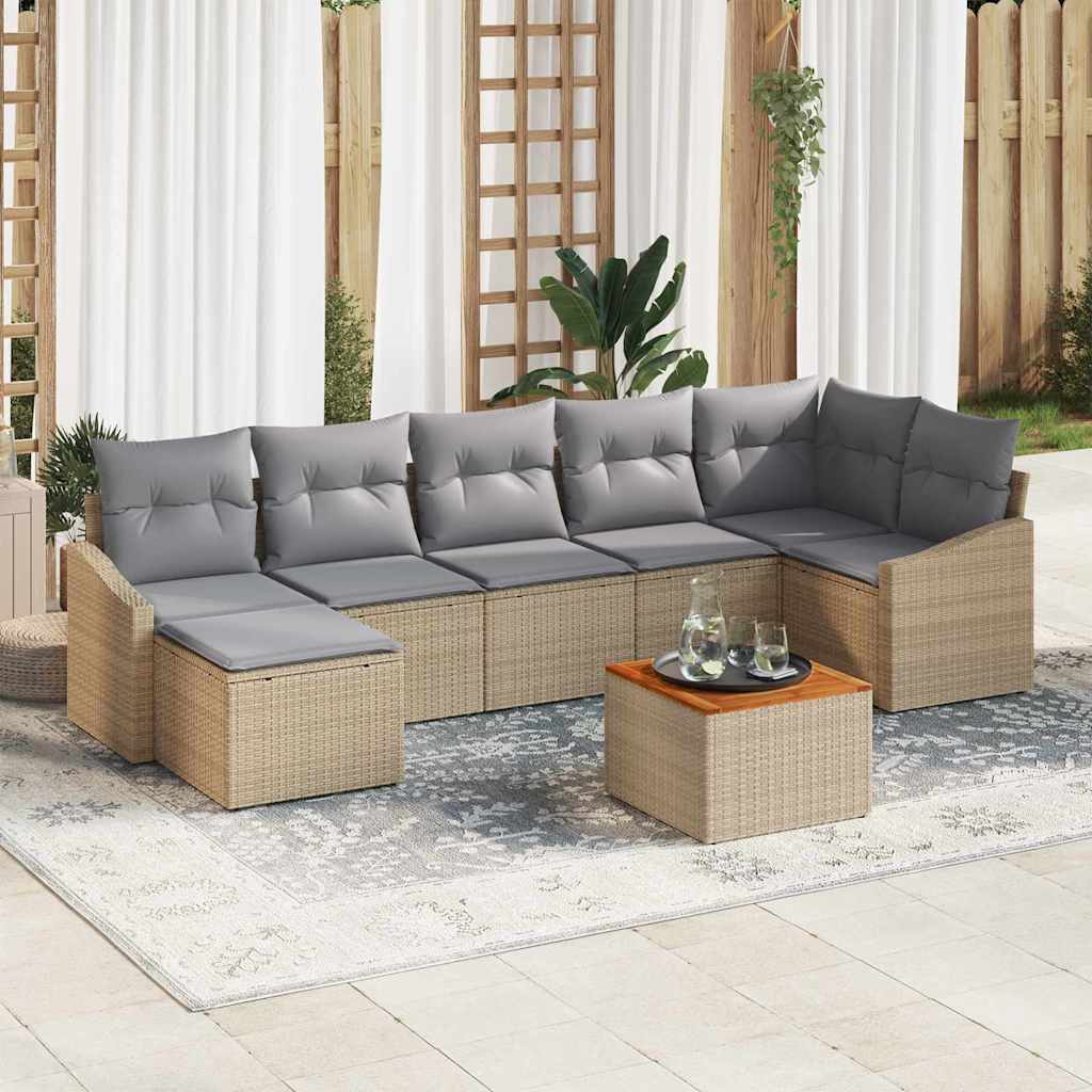 8 Delers Have Sofa Sæt med Puder Beige Poly Rattan Akacia