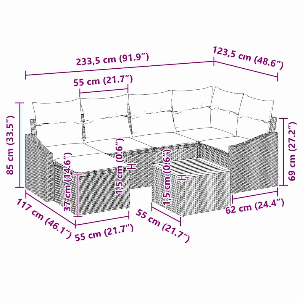 Sada zahradních pohovek 8 pcs Béžová a krémová polyratan - obrázek 15