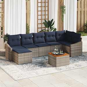 Vrtna sedežna garnitura 8 pcs Siva in mornarsko modra