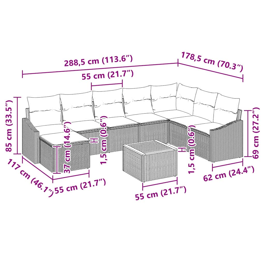 Sada zahradních pohovek s úložištěm 9 pcs Černá polyratan - obrázek 15