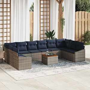 Vrtna sedežna garnitura 11 pcs Siva in mornarsko modra