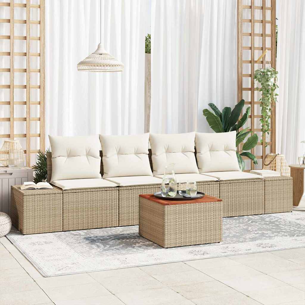 vidaXL Garten-Sofa-Set 5 pcs Beige, weiß 55 x 55 x 37 cm Poly-Rattan