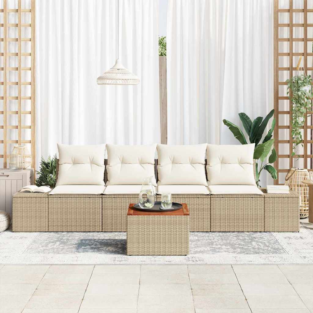 vidaXL Tuin Sofa Set 5 pcs Beige, wit 55 x 55 x 37 cm Poly rattan