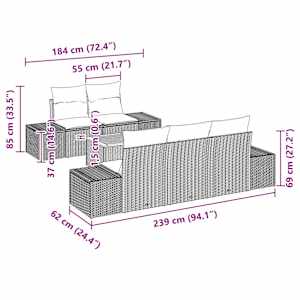 Sada zahradních pohovek s úložištěm 6 pcs Šedá polyratan - obrázek 8