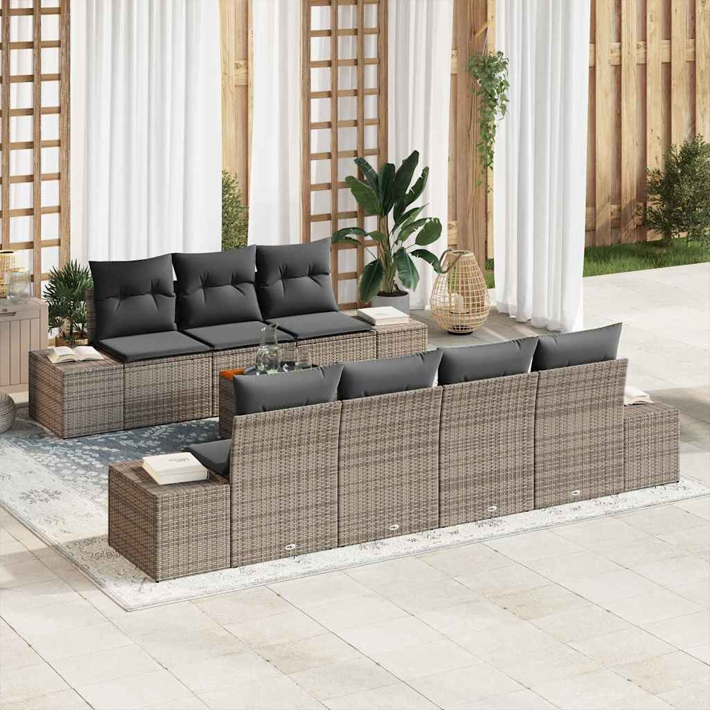 8-delers have sofa sæt med puder grå polyrattan akacietræ