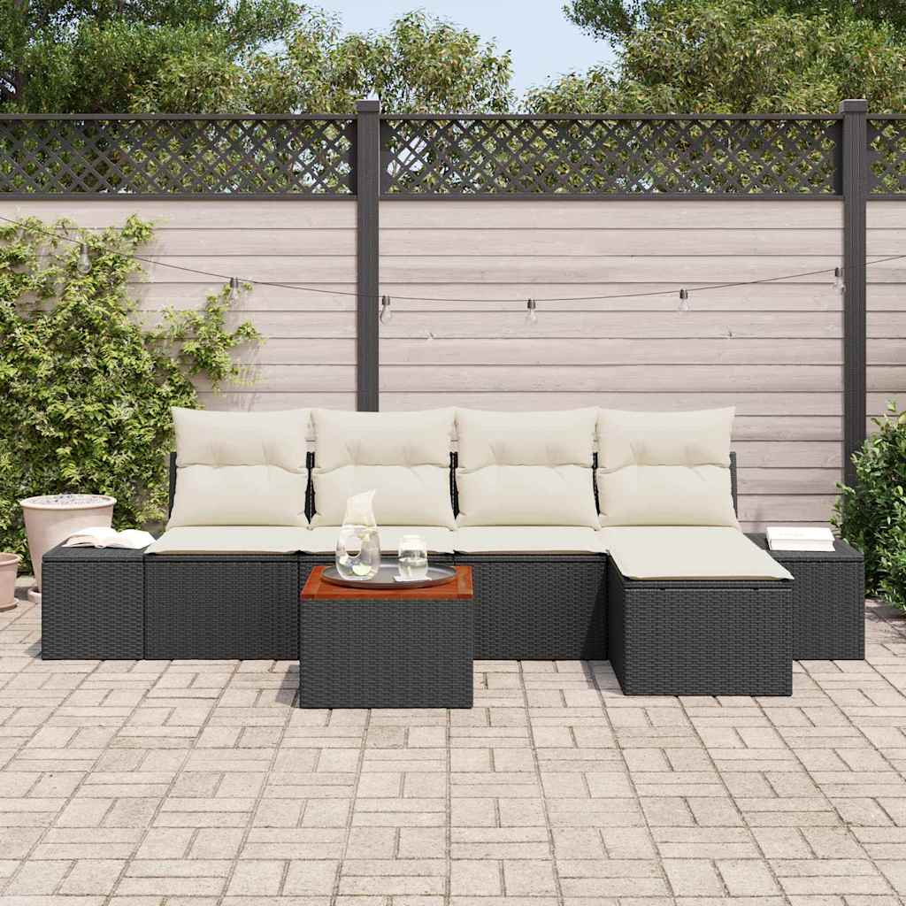 vidaXL Tuin Sofa Set 6 pcs Zwart, wit Rotan, Polyester, Staal