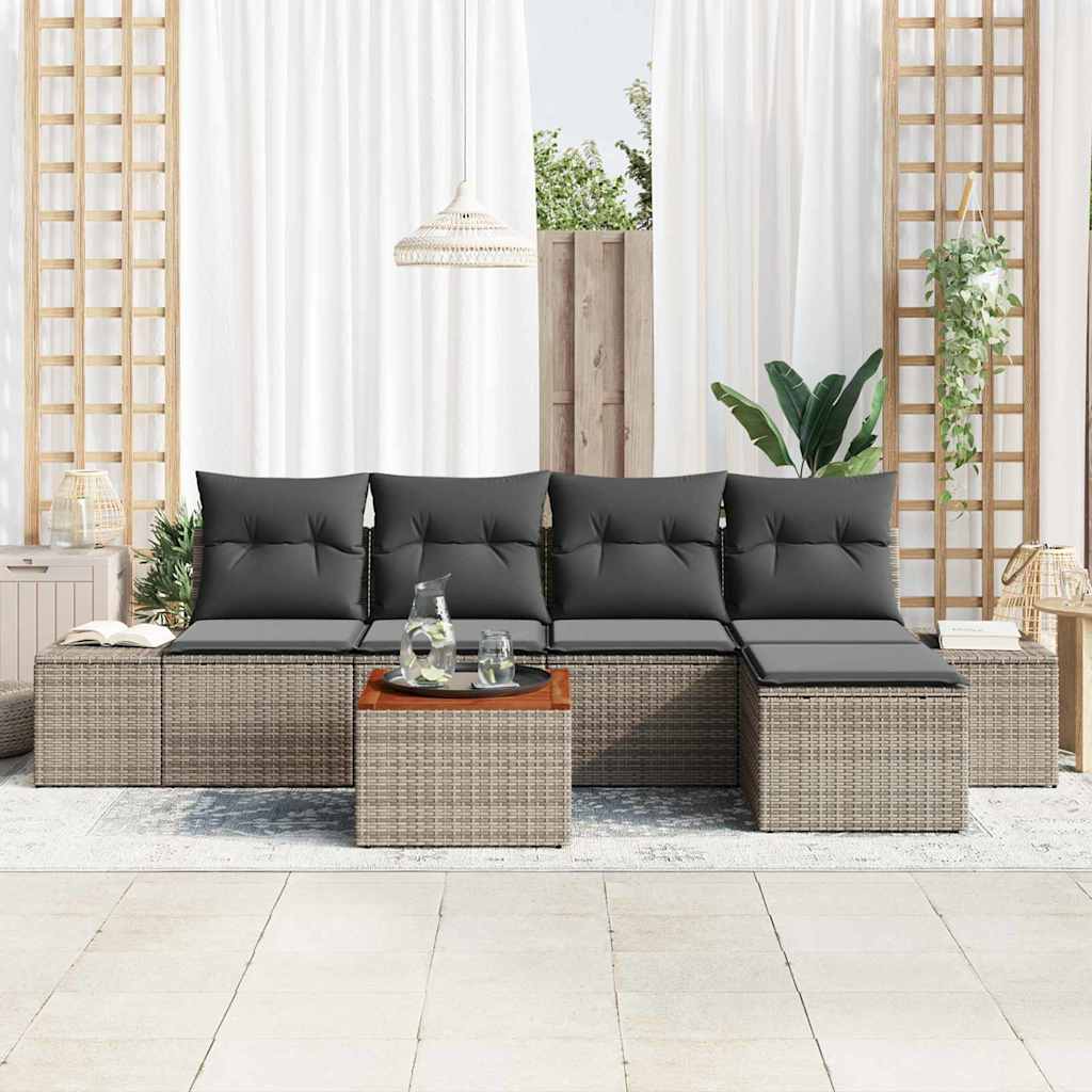 vidaXL Tuin Sofa Set 6 pcs Grijs Riet, Polyester kussens