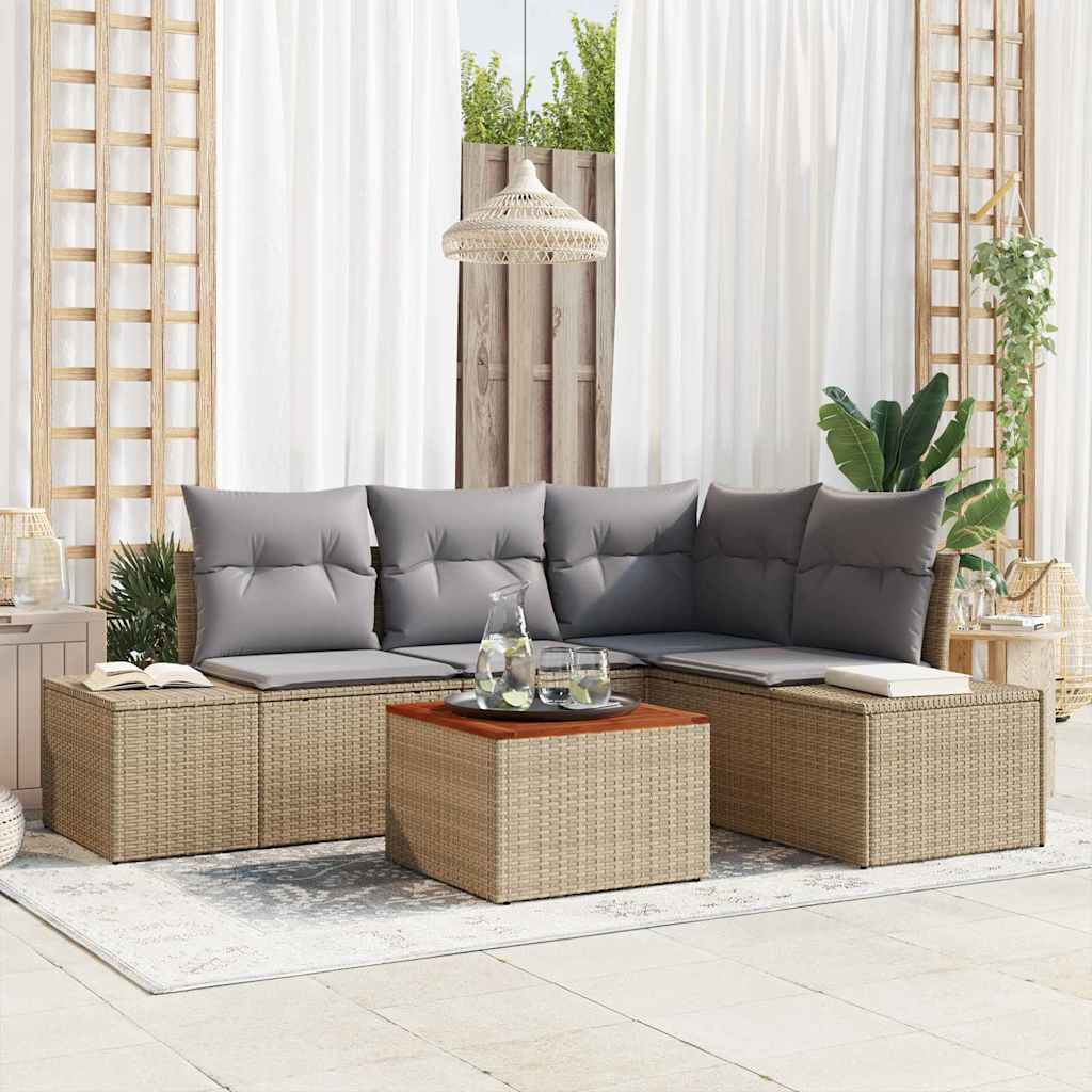 5 Piece Havemøbel sæt med puder Beige Poly Rattan Akacia