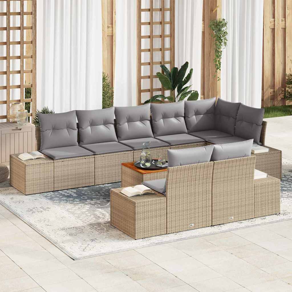 9-delt havesofa sæt med puder Beige Poly Rattan Akacia