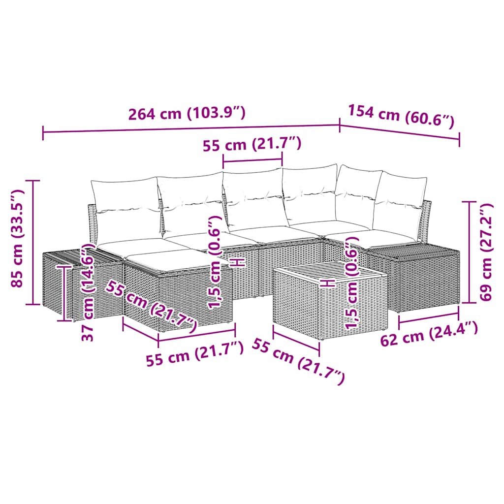 Sada zahradních pohovek 7 pcs Černá a bílá - obrázek 15