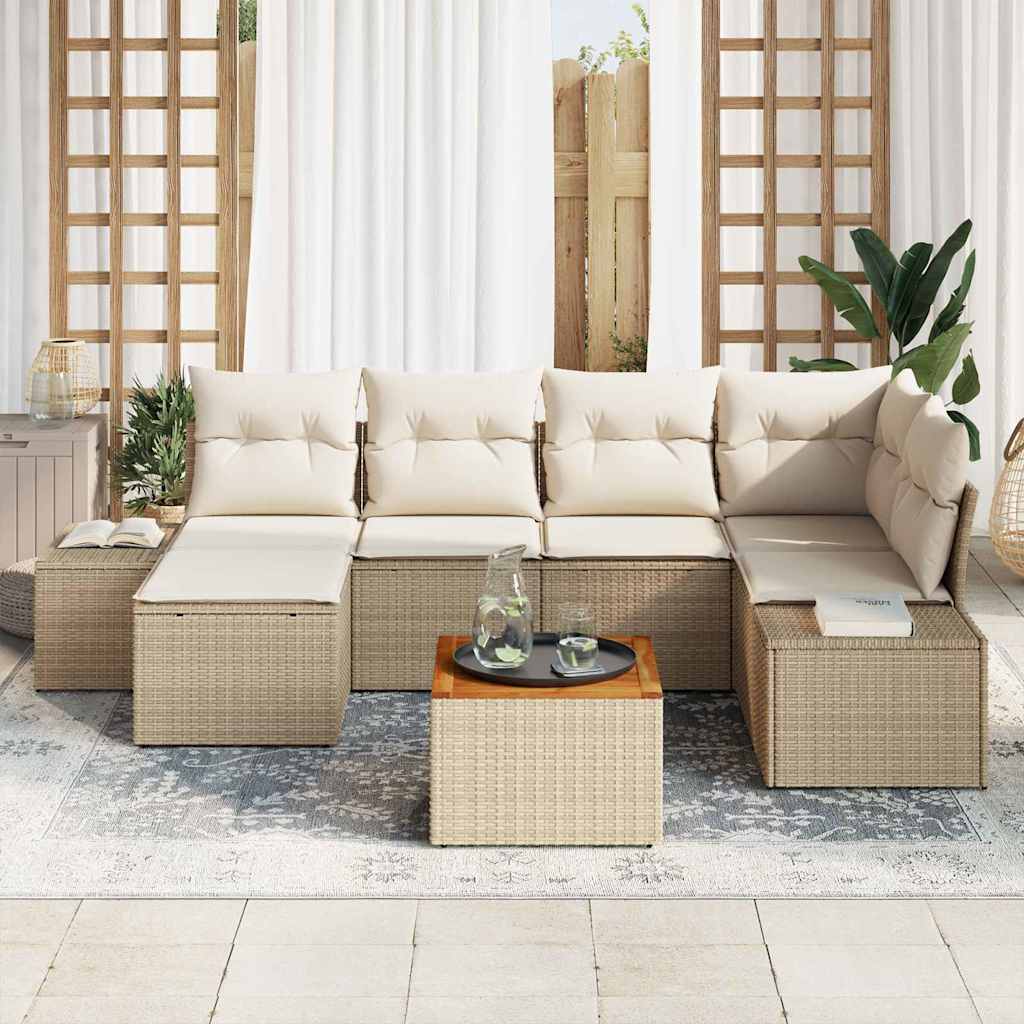 vidaXL Tuin Sofa Set 7 pcs Beige en wit Riet en stof