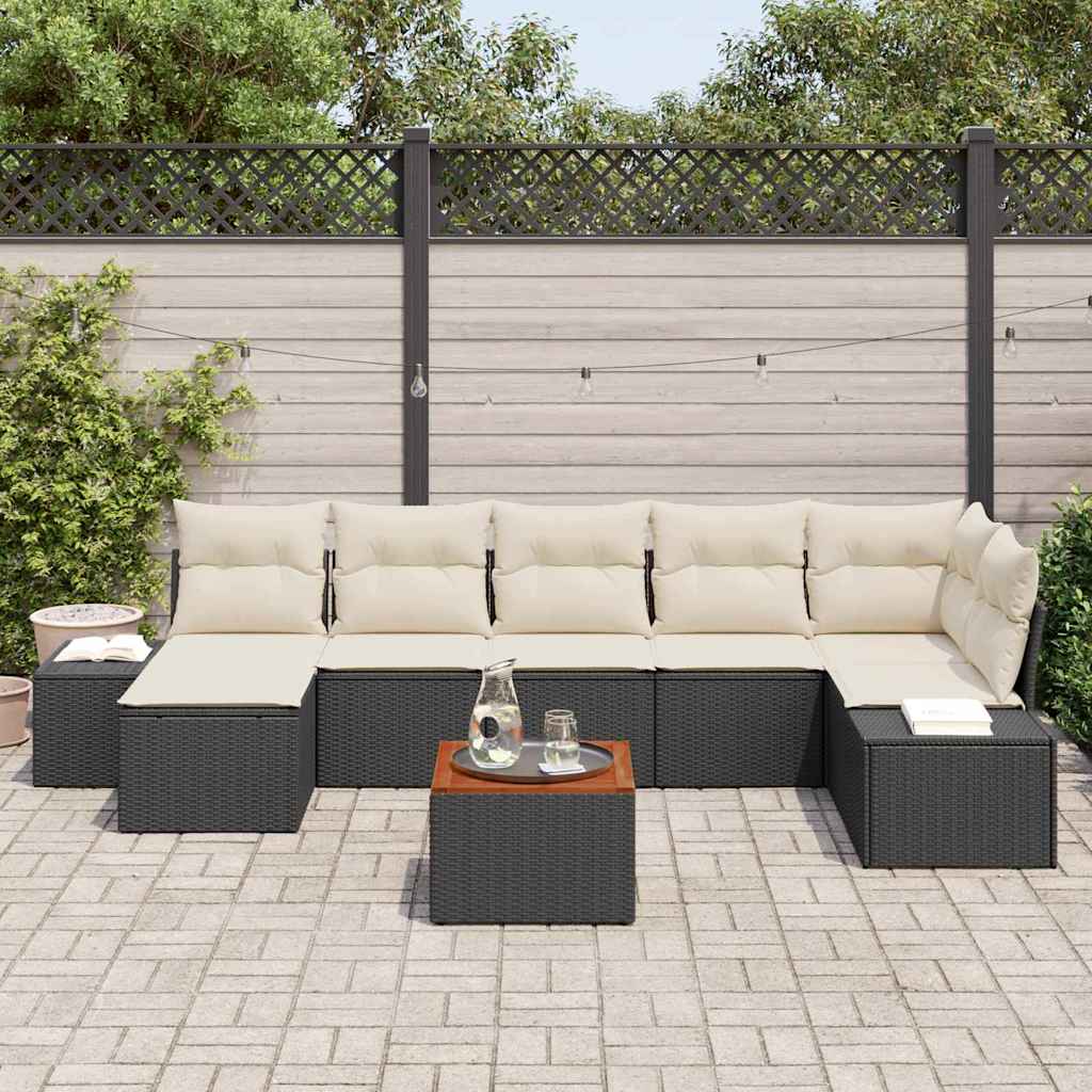 vidaXL Tuin Sofa Set 8 pcs Zwart, wit Rieten, Polyester