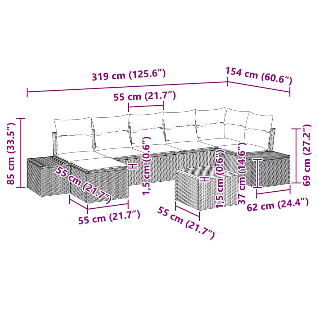 Sada zahradních pohovek 8 pcs Černá - obrázek 15