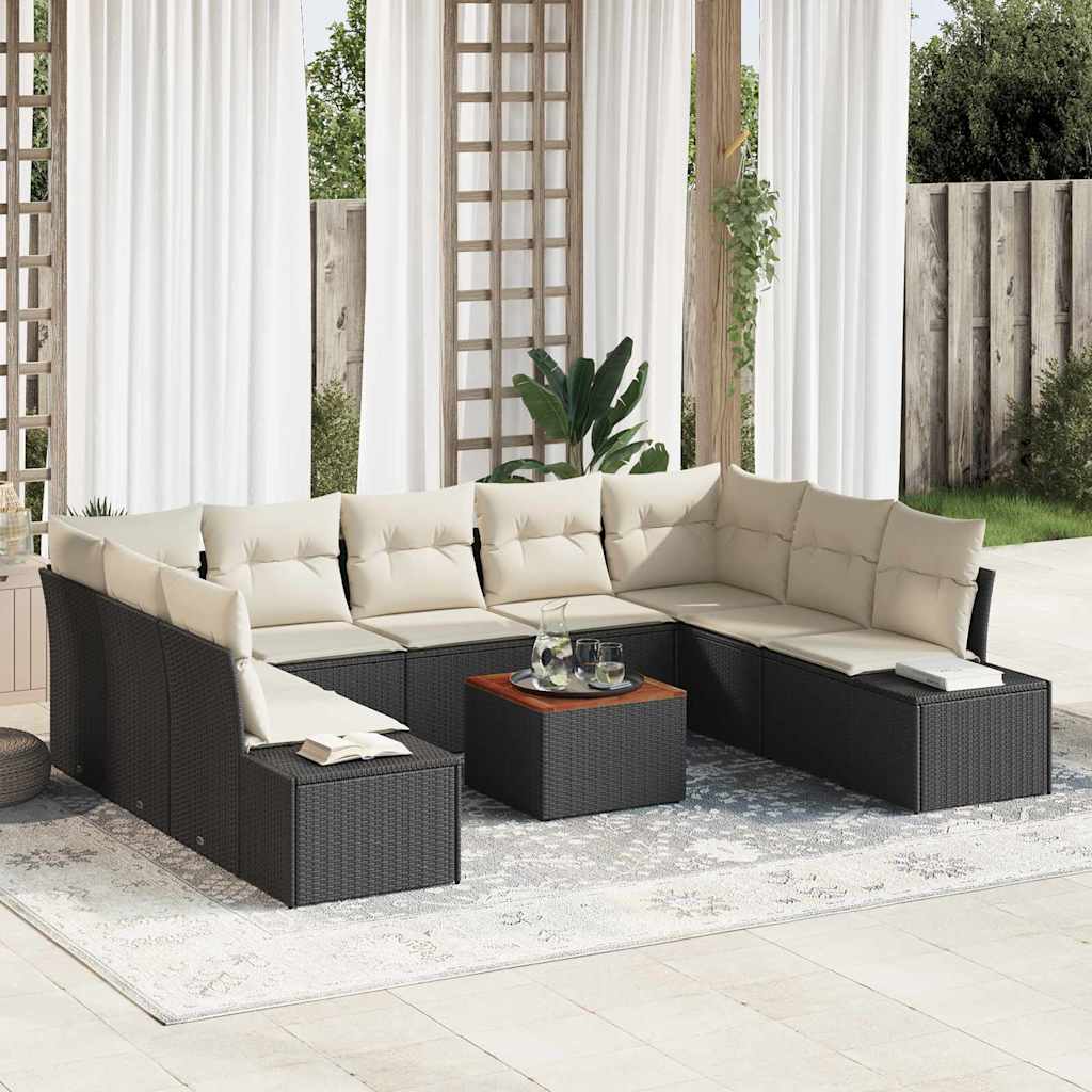 10 Stk Have Sofa Sæt med Puder Sort Polyrattan Akacia