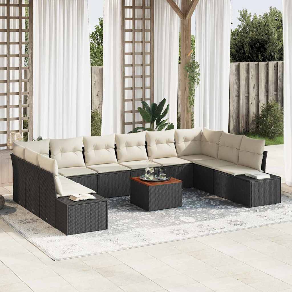11-delt have sofa sæt med puder sort poly rattan akacia