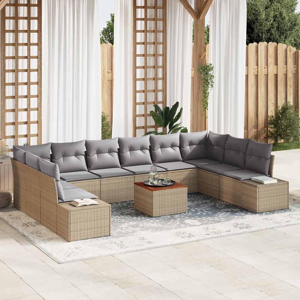 11 dele Have Sofa Sæt med Puder Beige Poly Rattan Akacietræ