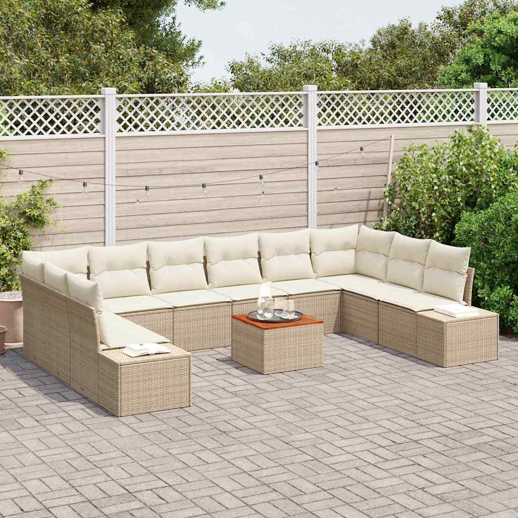 vidaXL Tuin Sofa Set 11 pcs Beige en wit Riet, polyester kussens