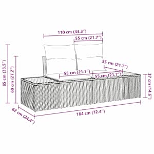 Vrtna sedežna garnitura z blazino 3 pcs Črna in krem Poly ratan - slika 11