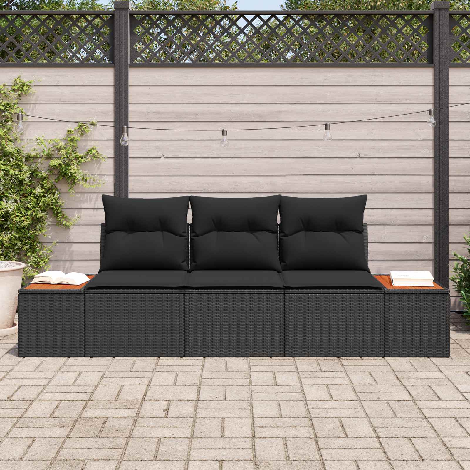 Garden Sofa Set with Storage 3 pcs Black Poly rattan 3356683