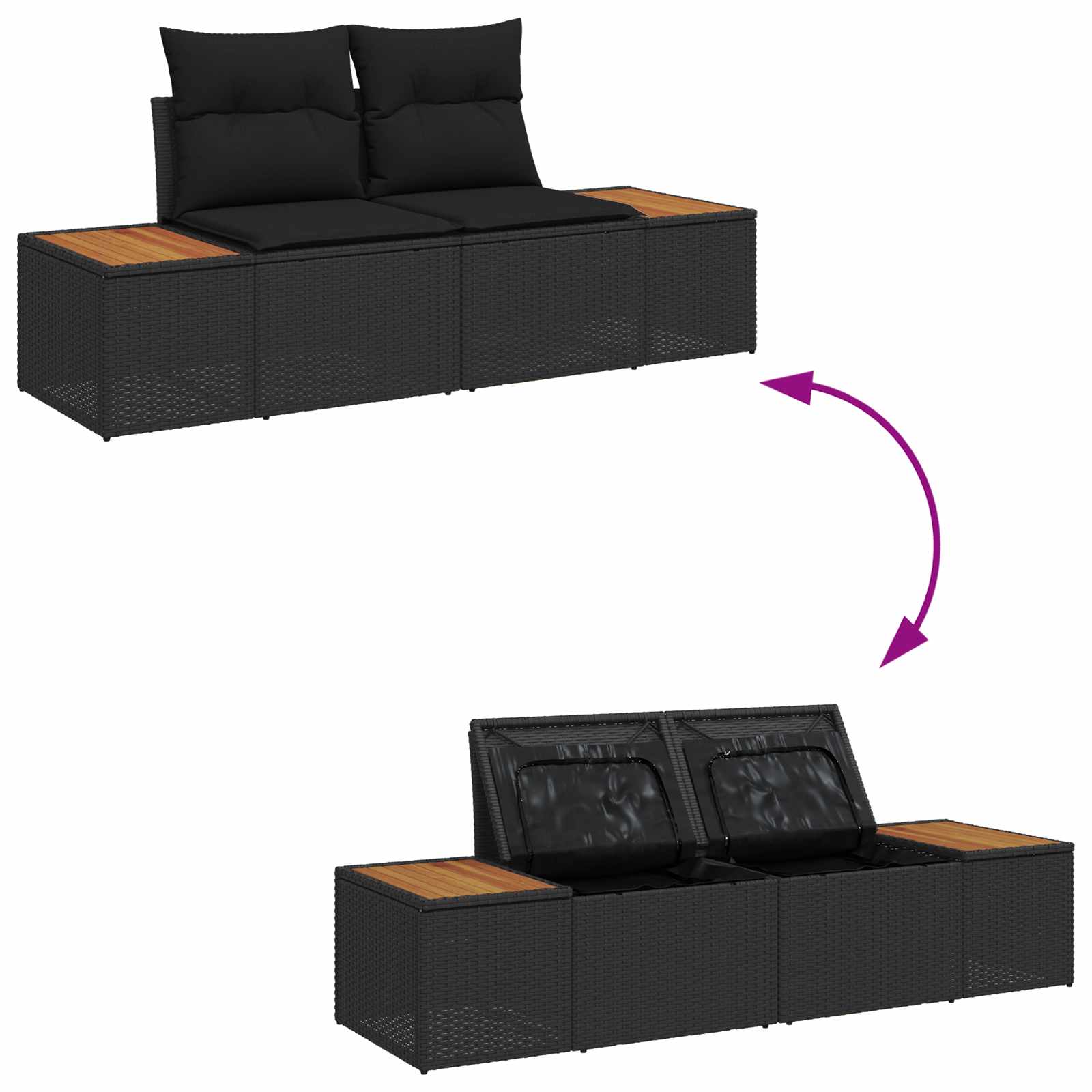 Garden Sofa Set with Storage 3 pcs Black Poly rattan 3356683