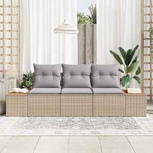 Sada zahradních pohovek 3 pcs béžová a světle šedá Poly ratan - obrázek 3