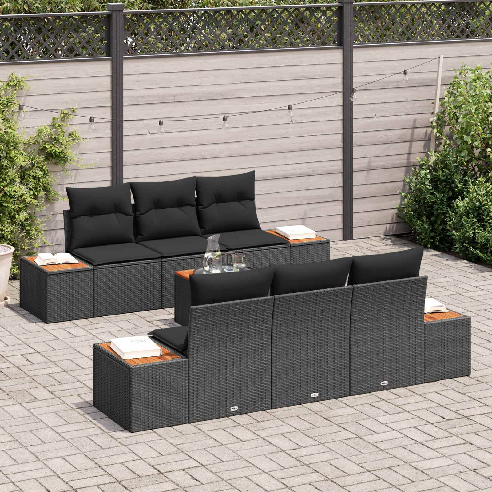 Thumbnail - vidaXL Garten-Sofa-Set mit Kissen 7 pcs Schwarz Poly Rattan