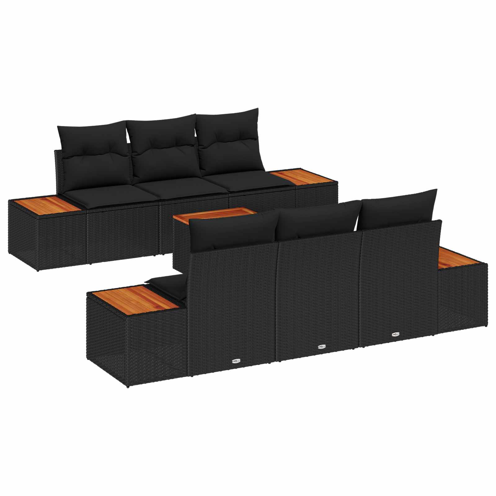 Thumbnail - vidaXL Garten-Sofa-Set mit Kissen 7 pcs Schwarz Poly Rattan