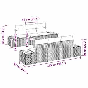 Sada zahradních pohovek s polštářem 7 pcs Černá Poly ratan - obrázek 11