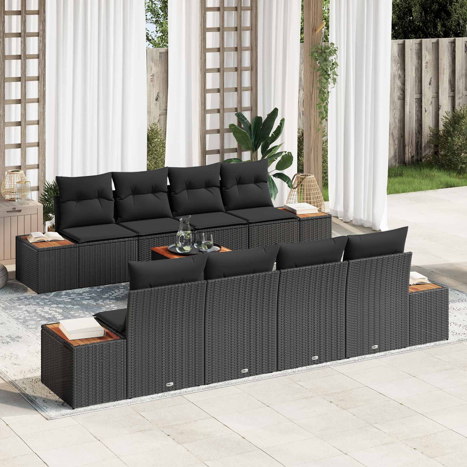 vidaXL Set de canapele pentru grădină cu pernă 9 pcs Negru Rattan poli