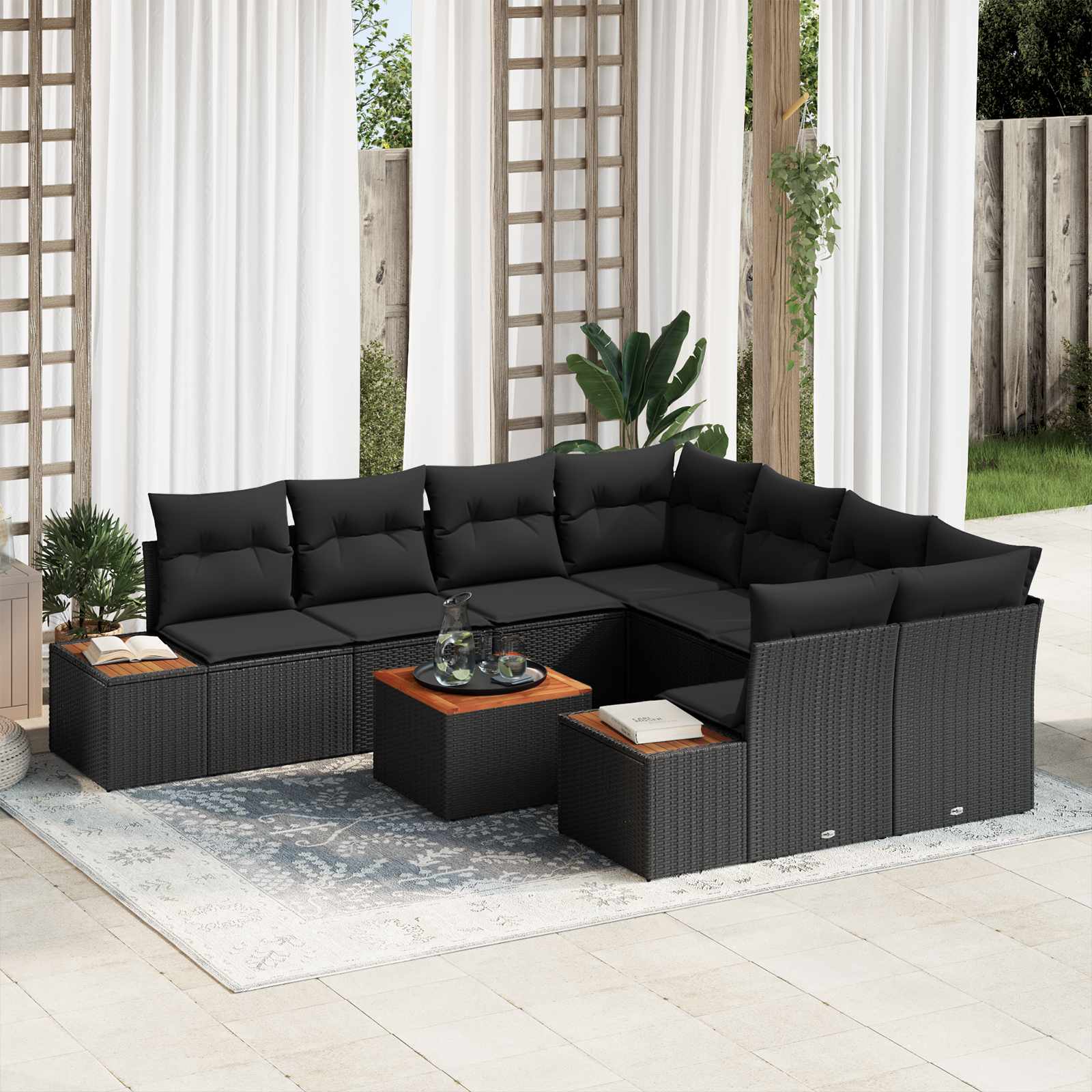 vidaXL Set de canapele pentru grădină cu pernă 9 pcs Negru Rattan poli