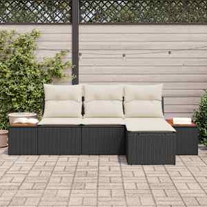 Vrtna sedežna garnitura z blazino 4 pcs Črna in krem Poliratan - slika 3