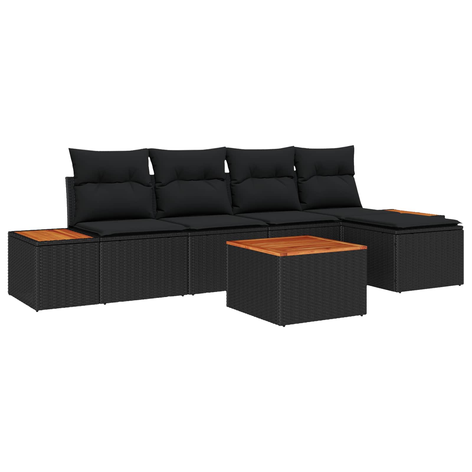 Thumbnail - vidaXL Gartensofa-set mit Kissen mit Speicher 6 pcs Schwarz Polyrattan