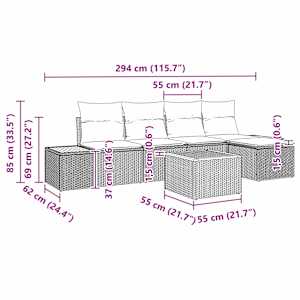 Sada zahradních pohovek s polštářem 6 pcs Černá Polyratan - obrázek 13