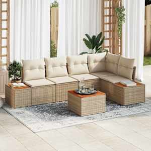 Vrtna sedežna garnitura z blazino 6 pcs bež in krem Poly ratan