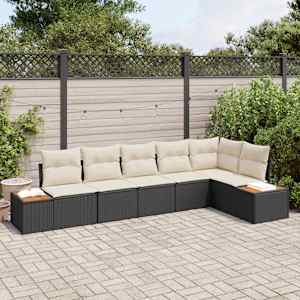 Vrtna sedežna garnitura z blazino 6 pcs Črna in krem Poliratan