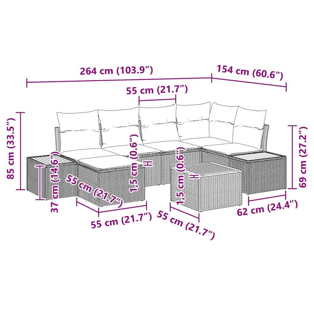 Sada zahradních pohovek 7 pcs Černá a krémová Polyratan - obrázek 15