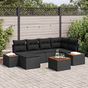 Vrtna sedežna garnitura z blazino 7 pcs Črna Poliratan