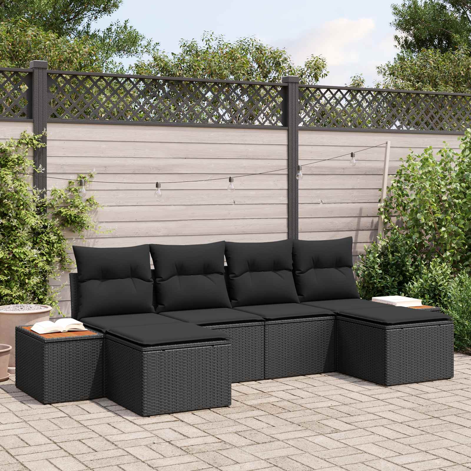 vidaXL Gartensofa-set mit Kissen 6 pcs Schwarz Poly Rattan
