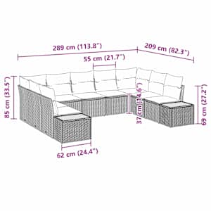 Sada zahradních pohovek s polštářem 5 pcs Šedá Polyratan - obrázek 12
