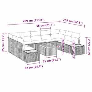 Vrtna sedežna garnitura z blazino 5 pcs Siva Poliratan - slika 13