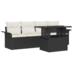 vidaXL Aia Diivanikomplekt 5 tk Must [S&uuml;nteetiline]: Pol&uuml; Rattan