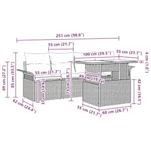 Sada zahradních pohovek s polštářem 5 pcs Béžová Poly Ratan - obrázek 13