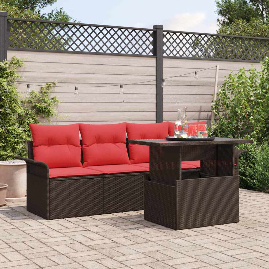 vidaXL Set de canapele pentru grădină cu pernă 5 pcs Maro Rattan poli