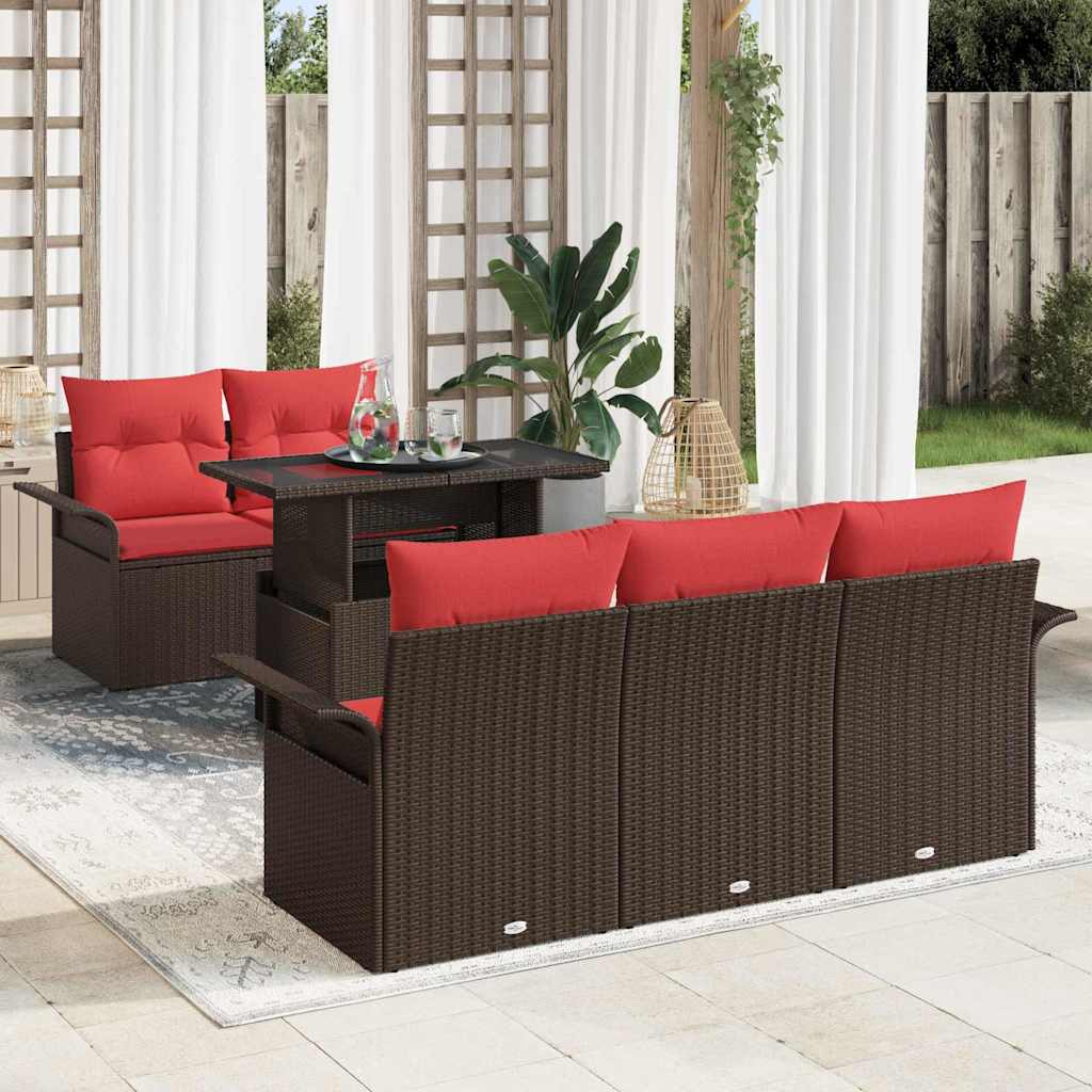 vidaXL Set de canapele pentru grădină cu pernă 6 pcs Maro Poli Rattan