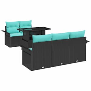 Sada zahradních pohovek s polštářem 6 pcs Černá Poly Ratan - obrázek 2