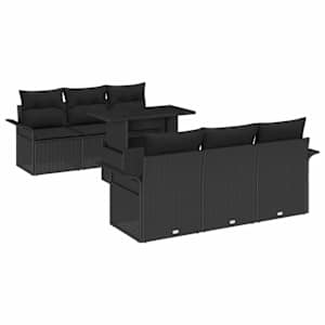 Sada zahradních pohovek s polštářem 7 pcs Černá Poly Ratan - obrázek 2